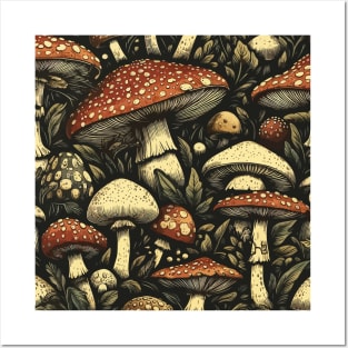 Vintage mushroom pattern Posters and Art